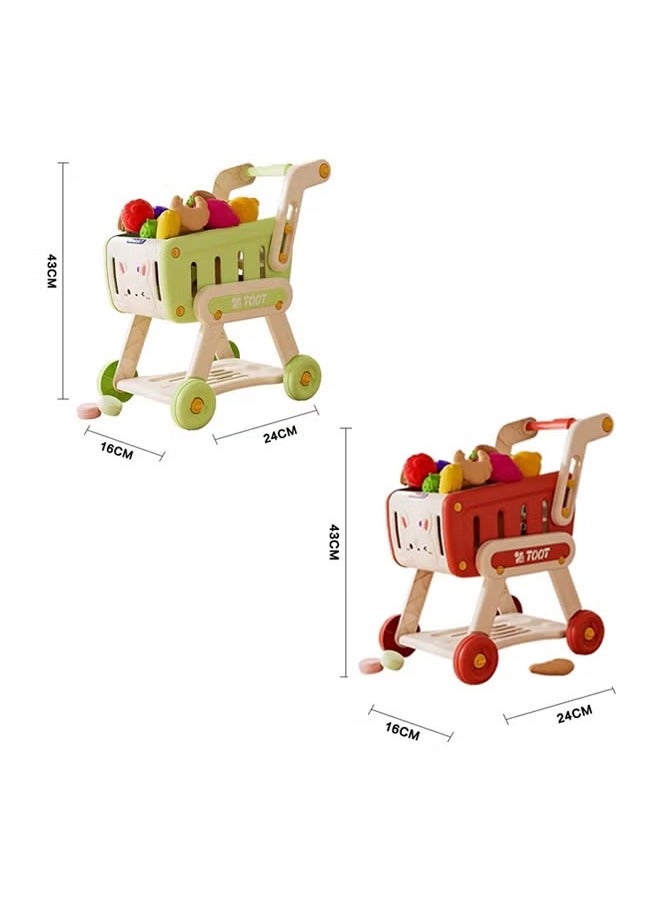 Children's Shopping Trolley, Double-Layer, can be Played or Stored, Round Wheels, Suitable for a Variety of Surfaces, Including Toy Fruits, Vegetables and Other Accessories, Baby Learning to Walk, Role-Playing, Educational Games, Shopping and Leisure Functions are Diverse, Experience the Fun of Shopping (Green Version) - Image 2