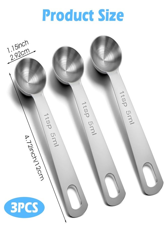 ValueBargain 1 Teaspoon Measuring Spoons, 3Pcs Stainless Steel Short Design Kitchen Tools for Precise Cooking, Baking and Spices Measurement, 5ml - Image 2