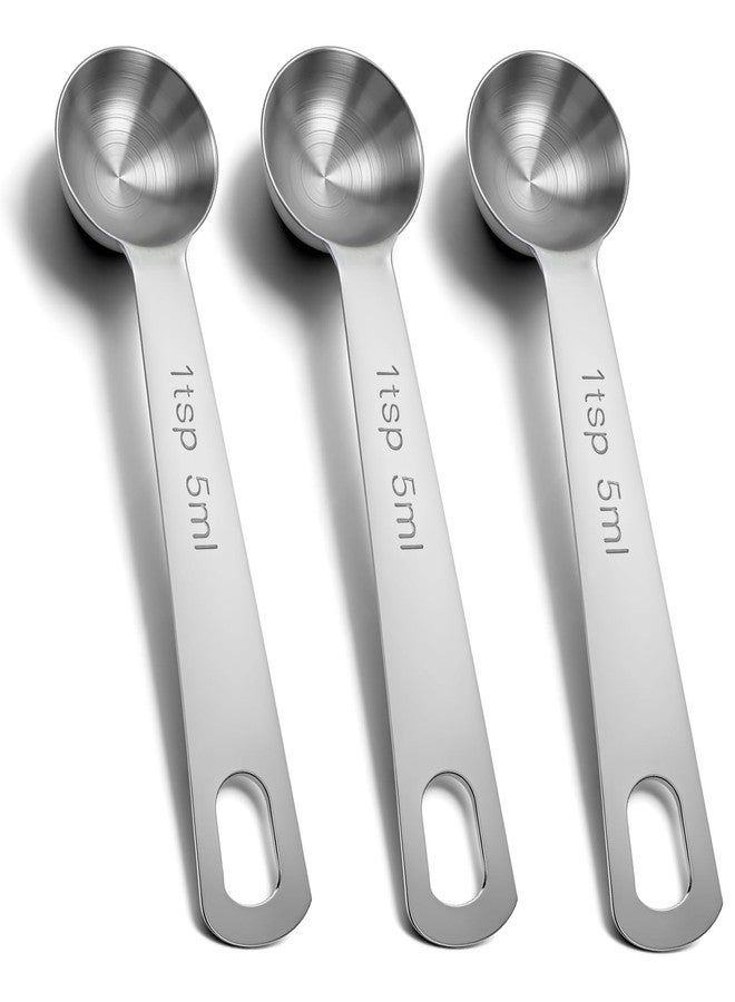 ValueBargain 1 Teaspoon Measuring Spoons, 3Pcs Stainless Steel Short Design Kitchen Tools for Precise Cooking, Baking and Spices Measurement, 5ml - Image 1