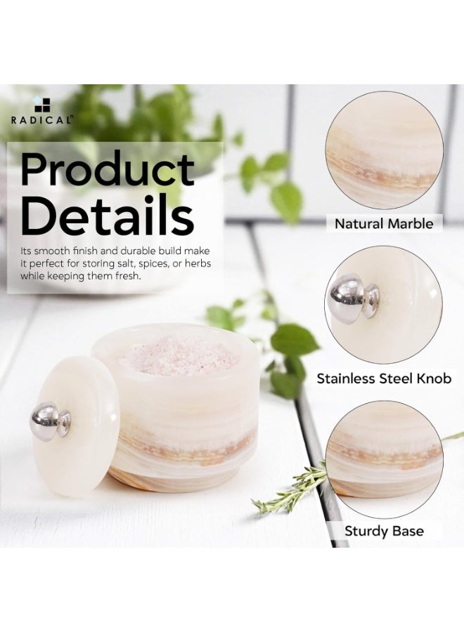 RADICALn Handmade White Onyx Marble Salt Cellar with Lid 3 Inch Salt Box Spice Jar Sugar Bowl Salt Container Kitchen Counter Storage Home Decor Gift - Image 4