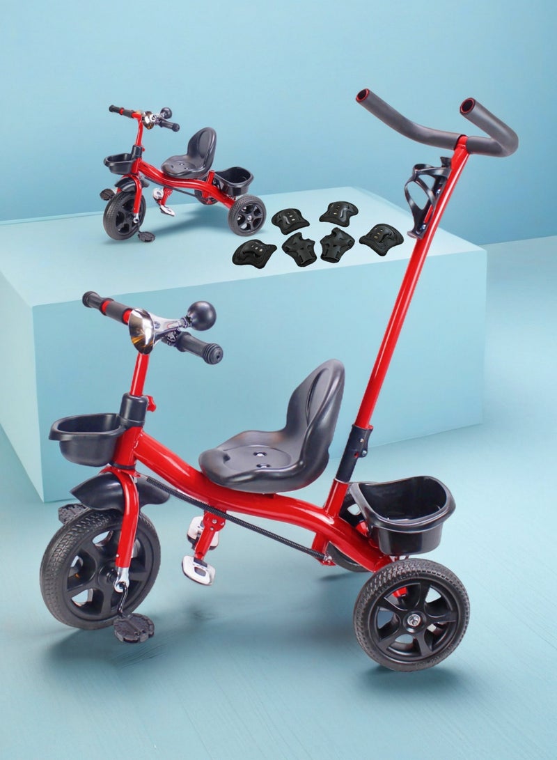 إيزي فيتشور مجموعة EASY FUTURE تتضمن مجموعة معدات الحماية - دراجة ثلاثية العجلات للأطفال مع مقبض دفع للوالدين وسلة تخزين، لعبة دراجة ركوب للأطفال. خيارات الألوان: رمادي، أحمر، وردي - Image 1