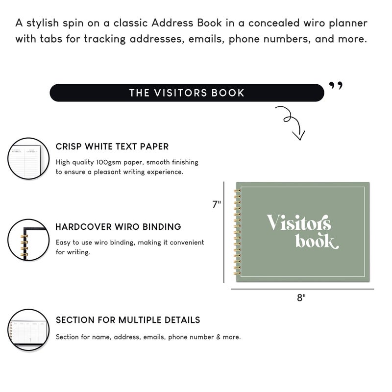CHAARPAI Visitor Book – 8 x 12 Inches | Wiro Bound Guest Register for Hotels, Offices, Exhibitions, Boutiques & Business Use | Medium Size Visitor Log Book for Reception & Front Desk - Image 3