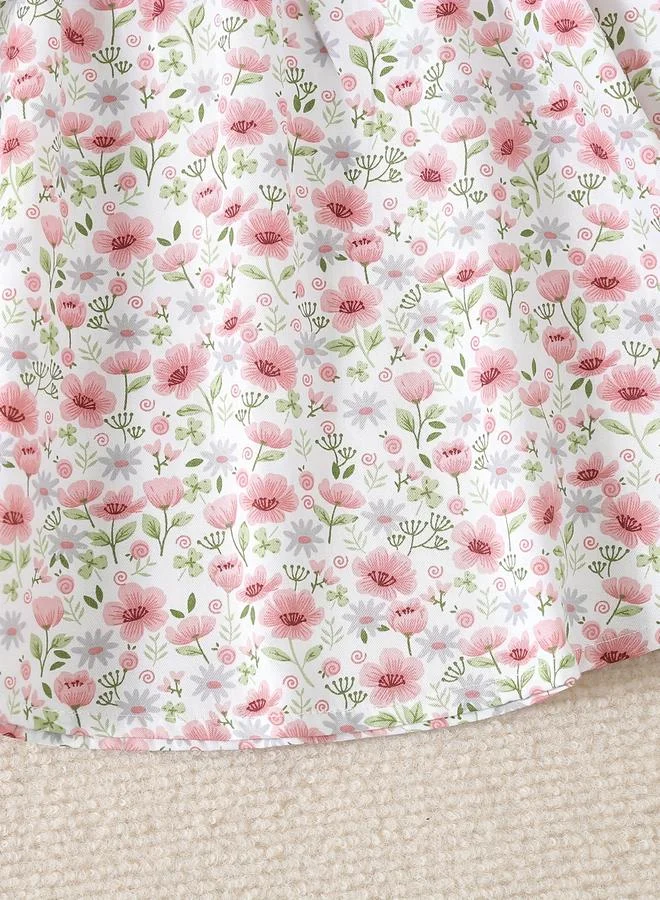 Take Two Take Two Girls Floral Print Cotton Top with Ruffle Collar