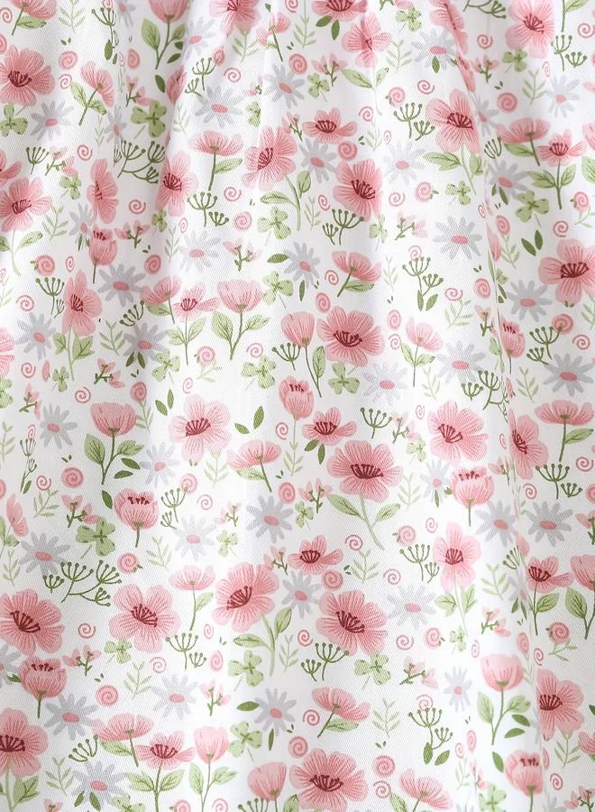 Take Two Take Two Girls Floral Print Cotton Top with Ruffle Collar