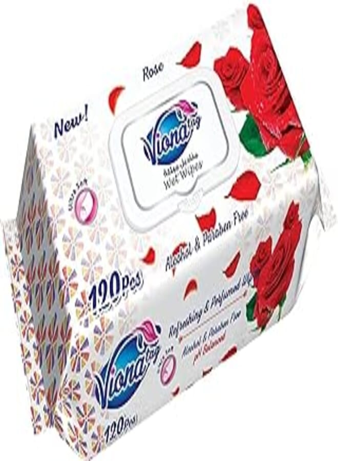 viona Viona Wet Wipes for Cleaning Face and Body - Rose, 120 Pieces