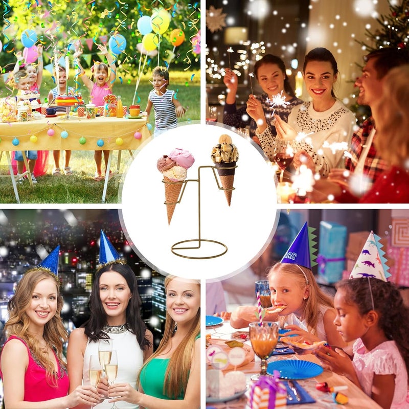 DOITOOL Iron Art Ice Cream Stand Cone Holder Rack with Base, 4pcs Gold Baking Cooling Display for Kitchen, Party, and Food Service - Image 5