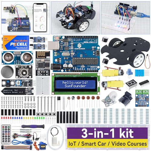 SunFounder Ultimate Starter Kit Compatible with Arduino UNO IDE Scratch, 3 in 1 IoT/Smart Car/Basic Kit with Online Tutorials, Video Courses, 192 Items, 87 Projects, Suitable for Age 8+ Beginners - Image 1