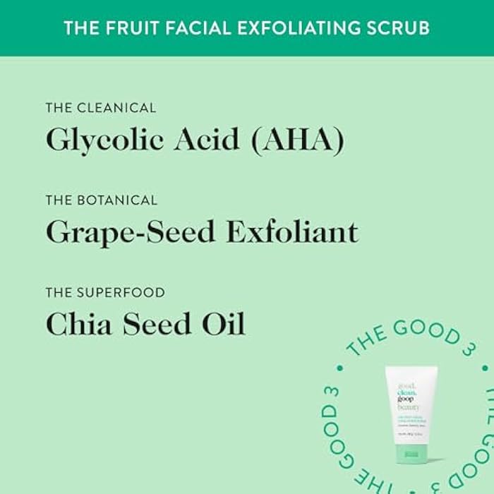 good.clean.goop beauty The Fruit Facial Exfoliating Scrub | Gentle Face Exfoliator to Smooth Skin Texture | AHA Glycolic Acid, Grape Seed Exfoliant & Chia Seed Oil | Cruelty Free | 2 fl oz - Image 4