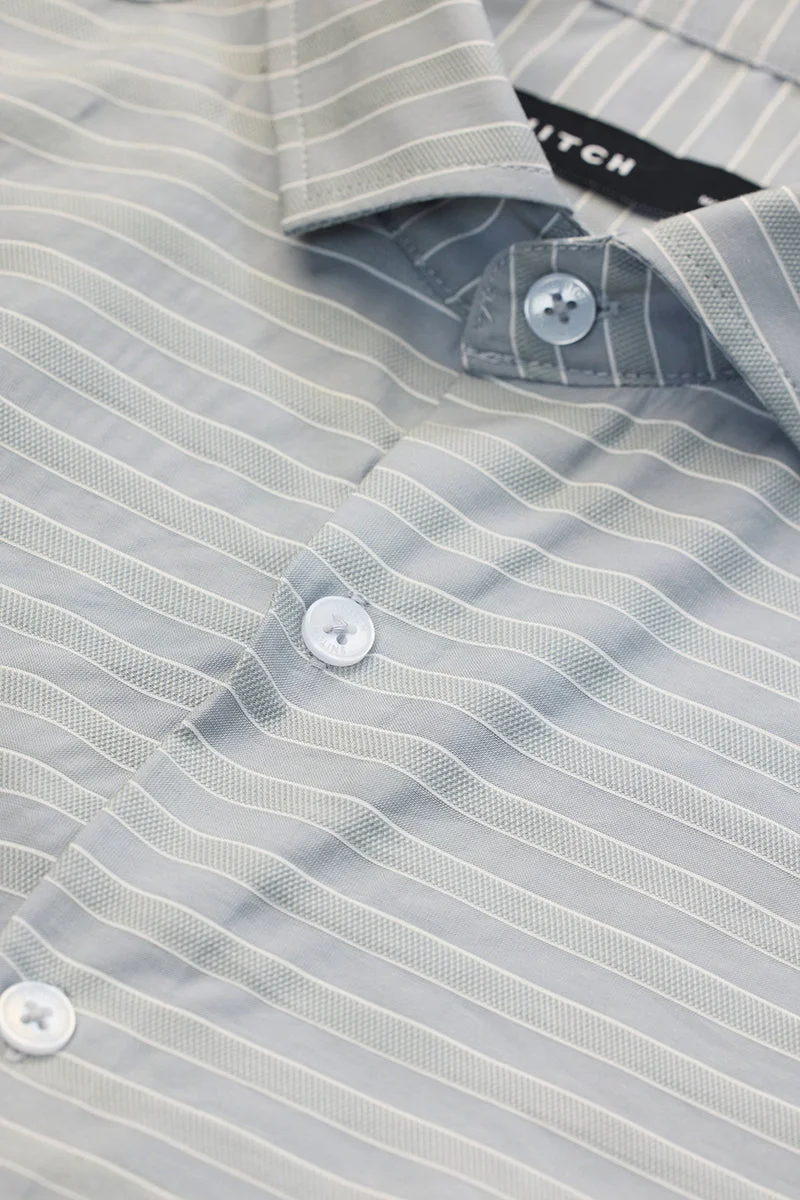 SNITCH Light Grey Stripes Slim Fit Shirt