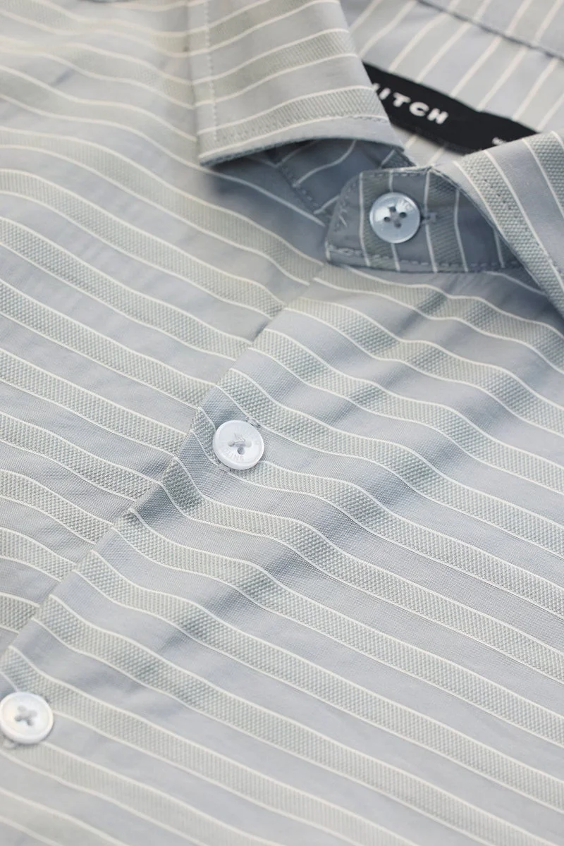SNITCH Light Grey Stripes Slim Fit Shirt