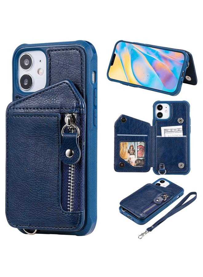 اس-توب جراب لهاتف iPhone 12 mini بسحاب مزدوج ومشبك واقٍ مقاوم للصدمات مع حامل وحامل للصور ووظيفة المحفظة - Image 1