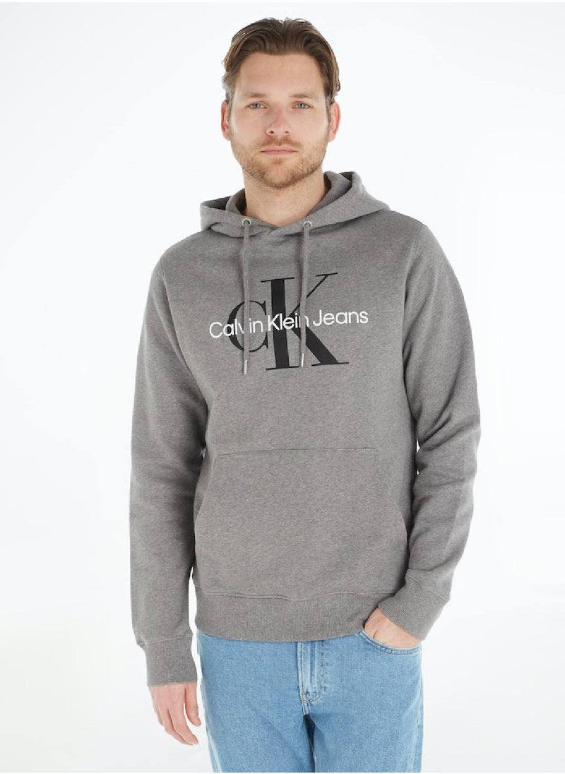 Calvin Klein Jeans - Calvin Klein Jeans Men's Hoody - Long Sleeves - Sportswear - Cotton Sweatshirt, Grey - Image 1