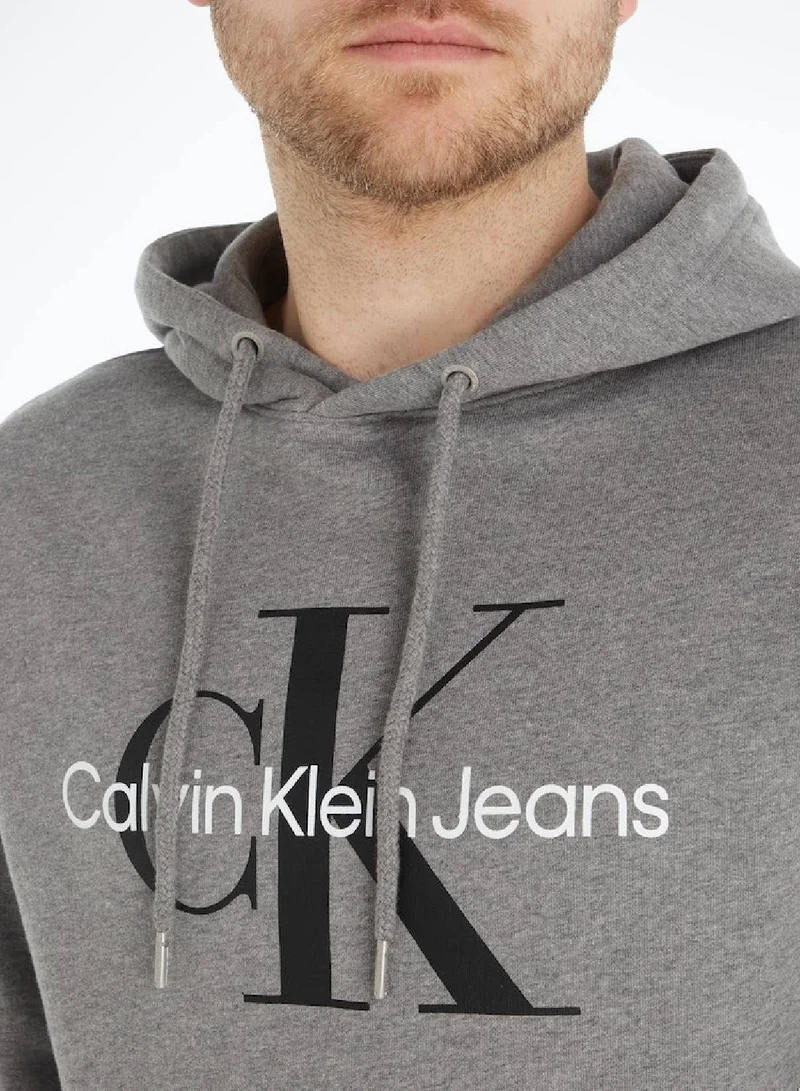Calvin Klein Jeans Calvin Klein Jeans Men's Hoody - Long Sleeves - Sportswear - Cotton Sweatshirt, Grey