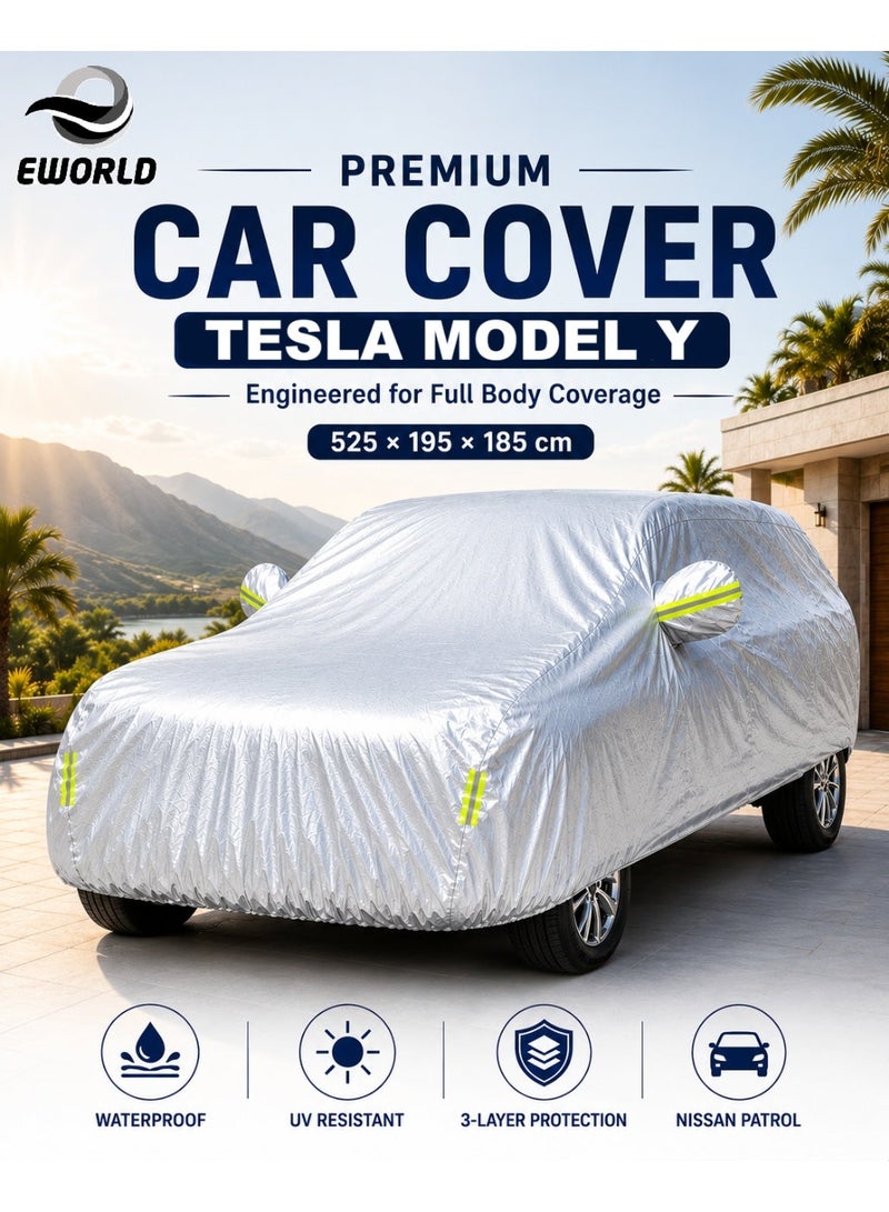 Eworld Waterproof UV Resistant Full Car Cover for Tesla Model Y - All Weather Dustproof Sun Protection Outdoor Cover, Silver - Image 1