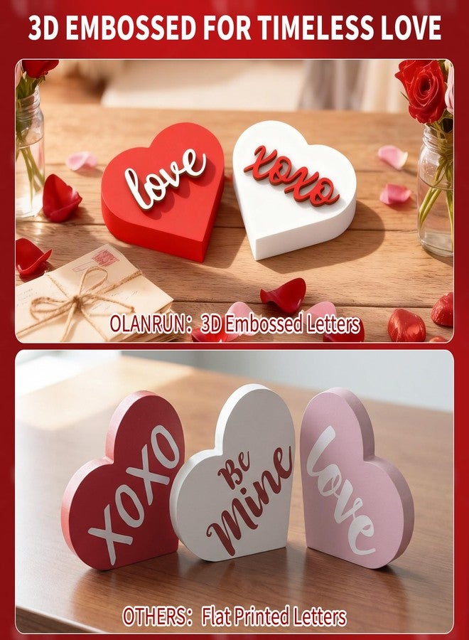 Olanrun Valentines Day Decorations & Gifts for Her Him, XOXO Love Wooden Heart Set, Romantic Valentines Day Decor for Home Office Bedroom - Table Tiered Tray Fireplace Mantel, 2 Pack (Red White) - Image 2