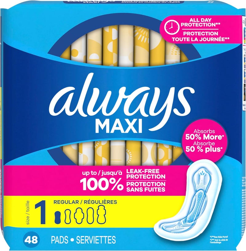 Always Maxi Daytime Pads Without Wings, Size 1, Regular, Unscented, 48 Count - Image 3