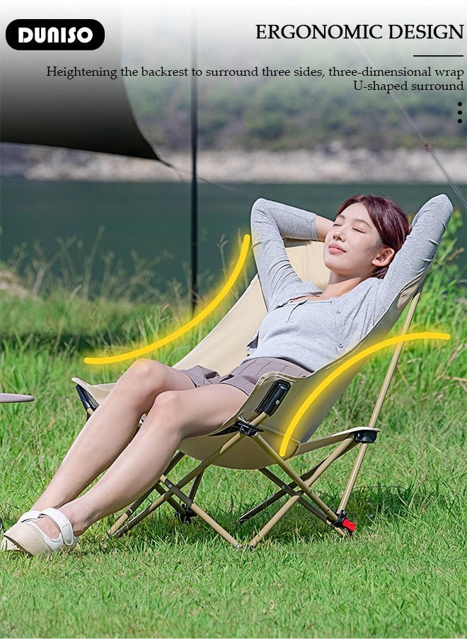 DUNISO - High Back Folding Camping Chair with Adjustable Backrest for Adults, Portable and Lightweight Reclining Lounge Chairsl, Outdoor Camping Chair with Side Pocket for Fishing, Picnic, BBQ, Hiking Travel, Beach - Image 1