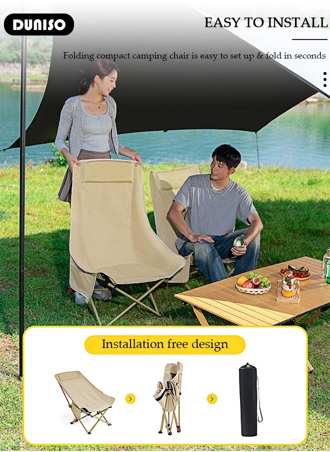 DUNISO - High Back Folding Camping Chair with Adjustable Backrest for Adults, Portable and Lightweight Reclining Lounge Chairsl, Outdoor Camping Chair with Side Pocket for Fishing, Picnic, BBQ, Hiking Travel, Beach - Image 1