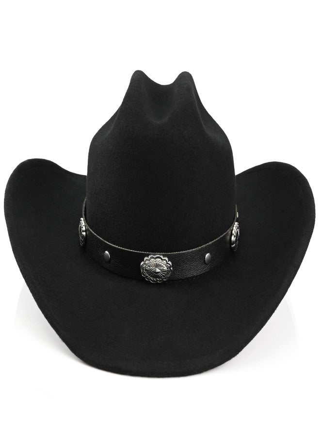 Foeran 100% Wool Western Cowboy Hat for Men's Women's Classic Fedora Hat Felt Cowgirls Hats with Two Decorative Bands (US, Alpha, Medium, X-Large, Black-C) - Image 4