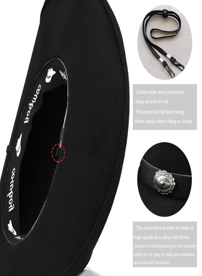 Foeran 100% Wool Western Cowboy Hat for Men's Women's Classic Fedora Hat Felt Cowgirls Hats with Two Decorative Bands (US, Alpha, Medium, X-Large, Black-C) - Image 5