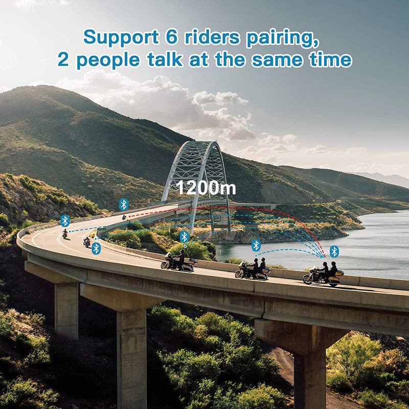 EJEAS خوذة دراجة نارية EJEAS V6 Pro مع نظام اتصال بلوتوث، سماعة رأس بلوتوث للدراجات النارية بمدى 1200 متر، نظام اتصال عالمي مع خاصية إلغاء الضوضاء ومقاوم للماء للدراجات الترابية/ATV/الدراجات الثلجية (1 قطعة) - Image 3