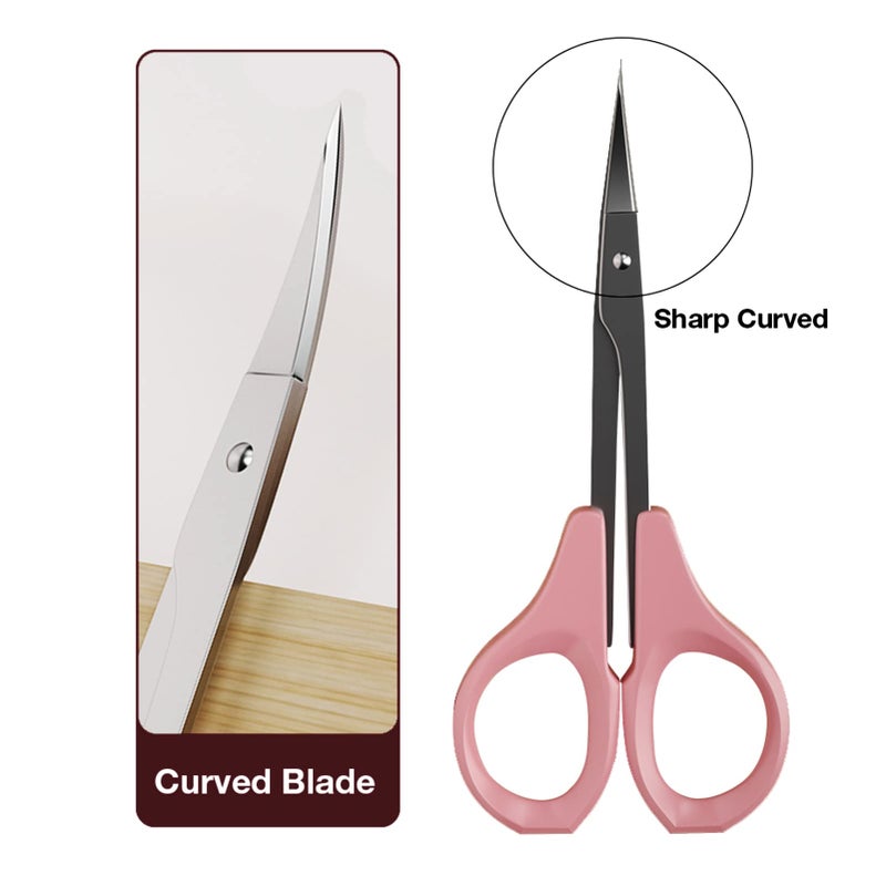 EMILYSTORES Eyebrow Grooming Scissors 4 Inches Curved Small Craft Lash Scissor for Eyebrow Eyelash Extensions Stainless Steel 1PC (Pink_Curved) - Image 3