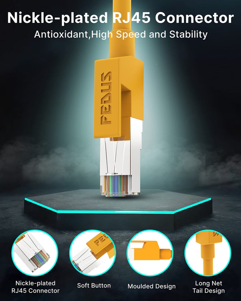 FEDUS High Speed Rj45 Cat 6 Cable Ethernet Patch Lan Internet Network Computer Cord Gigabit Category 6 Utp Wires Cable For Modem, Router, Lan Adsl (10Gigabit, 550Mhz, 1.5M, 4.9 Feet, Orange) - Image 5