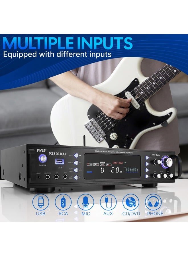 Pyle Wireless Bluetooth Home Stereo Amplifier- Hybrid Multi-Channel, 3000W Power Amplifier, Home Audio Receiver System w/AM/FM Radio,MP3,USB, AUX, RCA, Karaoke Mic in, Rack Mount, Remote- P3301BAT.5 - Image 4