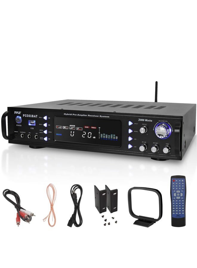 Pyle Wireless Bluetooth Home Stereo Amplifier- Hybrid Multi-Channel, 3000W Power Amplifier, Home Audio Receiver System w/AM/FM Radio,MP3,USB, AUX, RCA, Karaoke Mic in, Rack Mount, Remote- P3301BAT.5 - Image 1