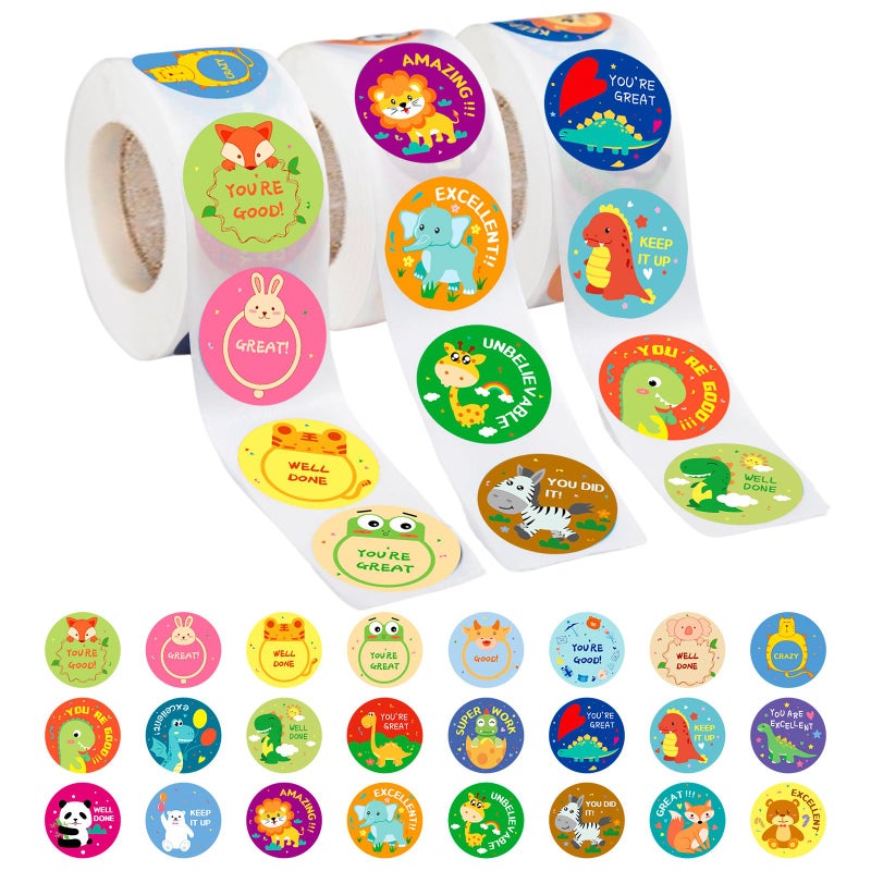 3 Rolls Motivational Stickers for Kids 1500 Pcs Teacher Reward Stickers School Supplies Roll Sticker Potty Training Sticker for School Classroom Home 24 Designs Each Measure 1 in Diameter