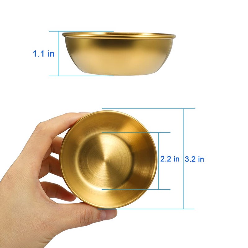 Amytalk 8 Pack 3.2inch Stainless Steel Sauce Dishes Mini Individual Saucers Bowl Round Seasoning Dishes Sushi Dipping Bowl Appetizer Plates, Golden - Image 2