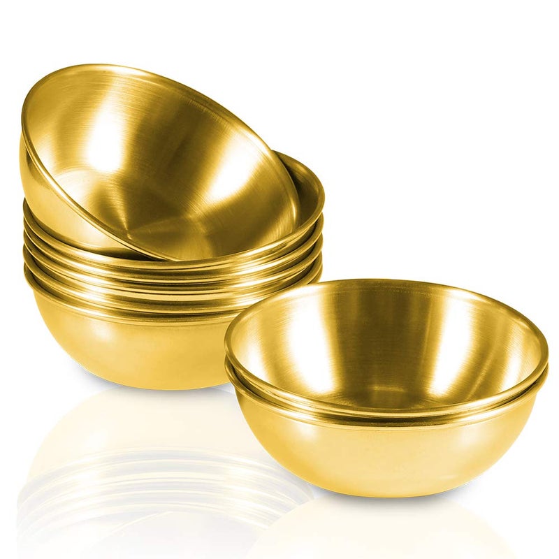 Amytalk 8 Pack 3.2inch Stainless Steel Sauce Dishes Mini Individual Saucers Bowl Round Seasoning Dishes Sushi Dipping Bowl Appetizer Plates, Golden - Image 1