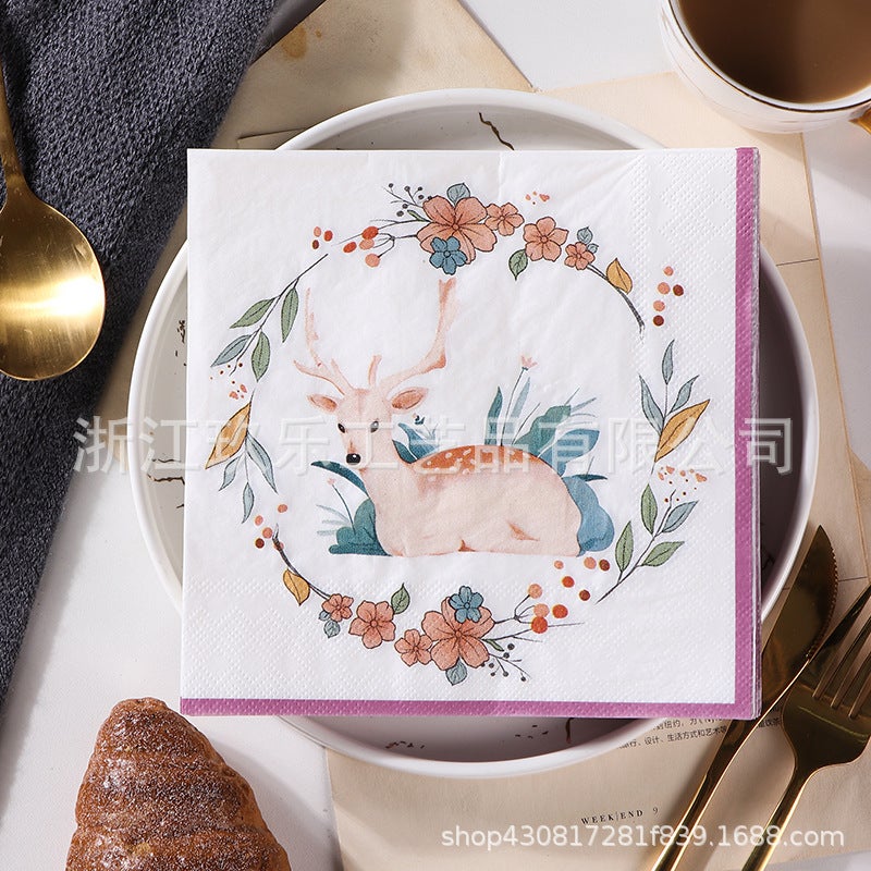 Supply Spot New Leaves Color Printing Napkin Paper Towel Western Restaurant Bakery For Facial Tissue - Image 1