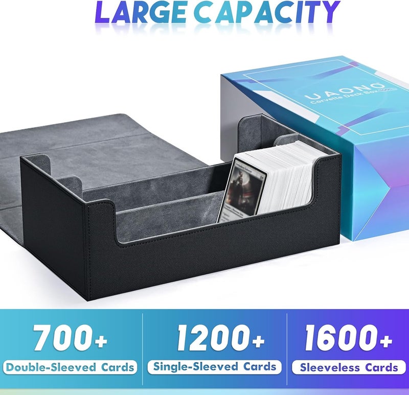 UAONO Card Storage Box for Trading Cards, 1200+ PU Leather Commander Card Deck Case, Magnetic Closure Card Holder Fits for Magic Game Cards (Black) - Image 2