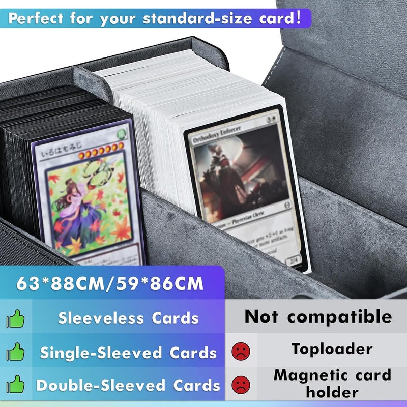 UAONO Card Storage Box for Trading Cards, 1200+ PU Leather Commander Card Deck Case, Magnetic Closure Card Holder Fits for Magic Game Cards (Black) - Image 4