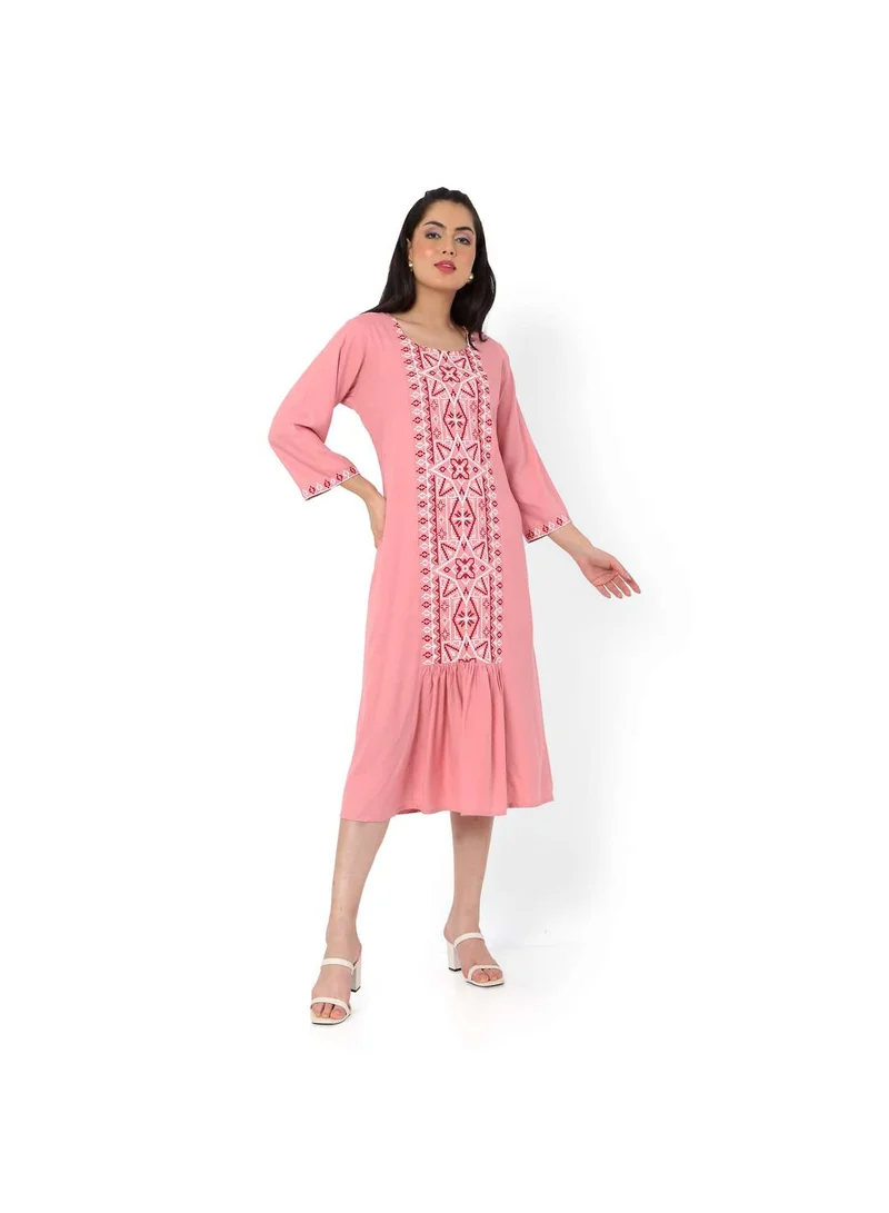 هانا آند سارا SHORT LIGHT PINK COLOUR CASUAL STYLE PRINTED ARABIC KAFTAN JALABIYA DRESS