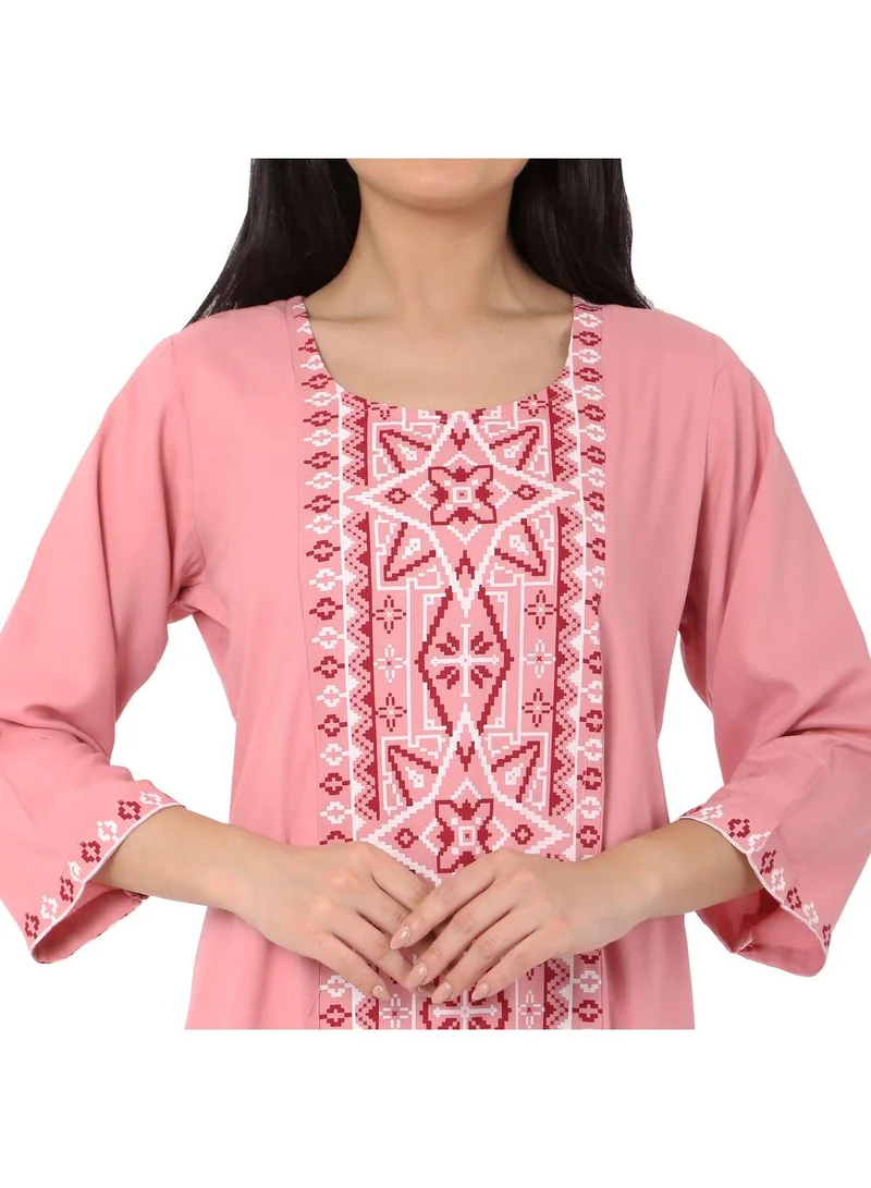 هانا آند سارا SHORT LIGHT PINK COLOUR CASUAL STYLE PRINTED ARABIC KAFTAN JALABIYA DRESS