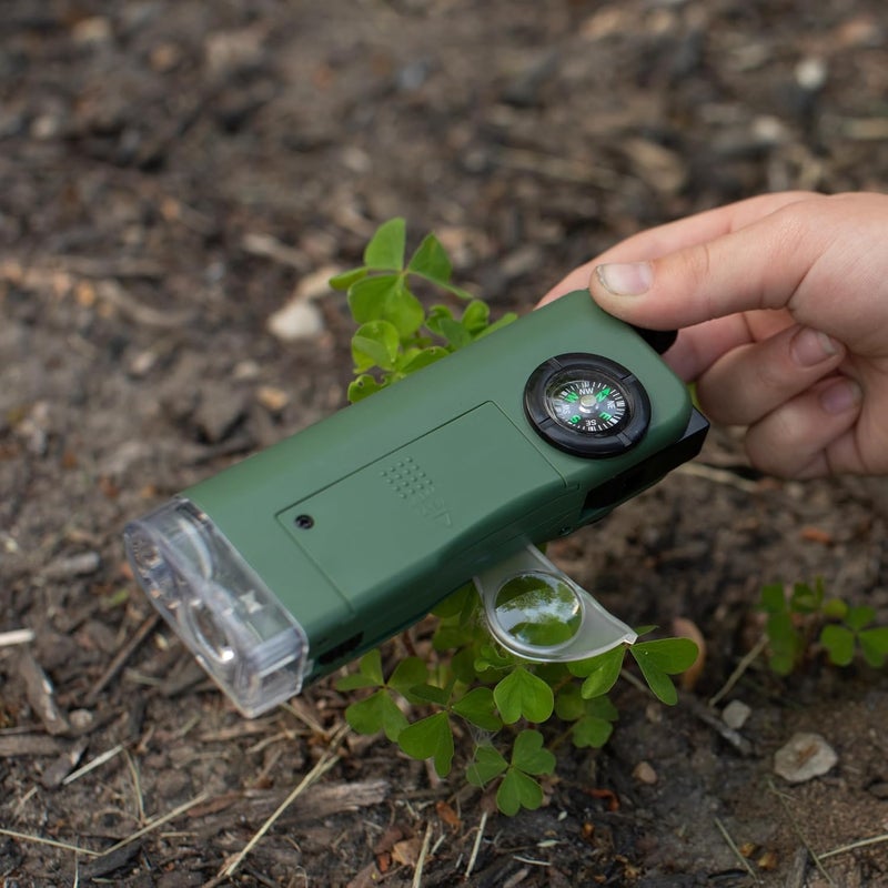 Carson X-Scope Kids 7 Function Multi Purpose Optical Pocket Tool with 30x Microscope, 8x Telescope, 9x Fold-Out Magnifier, Flashlight, Signal Whistle, Directional Compass and Digital Clock (CP-11) - Image 5