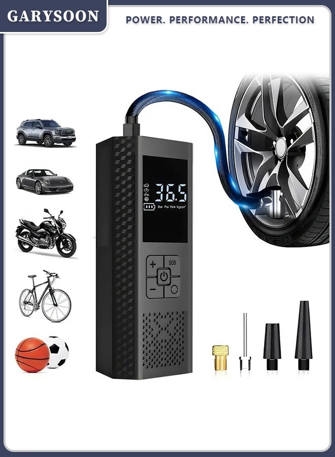 Garysoon Tire Inflator Portable Air Compressor 150 PSI, 3X Fast Cordless Car Tire Pump with Digital Pressure Gauge & LED Light, USB Rechargeable Electric Air Pump for Car, Motorcycle, Bicycle & Balls - Image 1