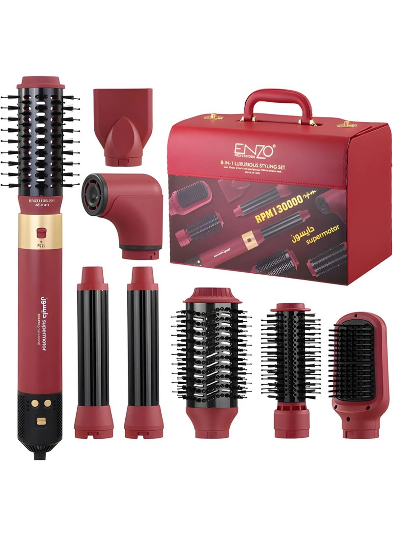 ENZO Professional 8-in-1 Hair Styling Set, Hot Air Brush with 1500W Motor, Multiple Attachments, Rose Gold - Image 1