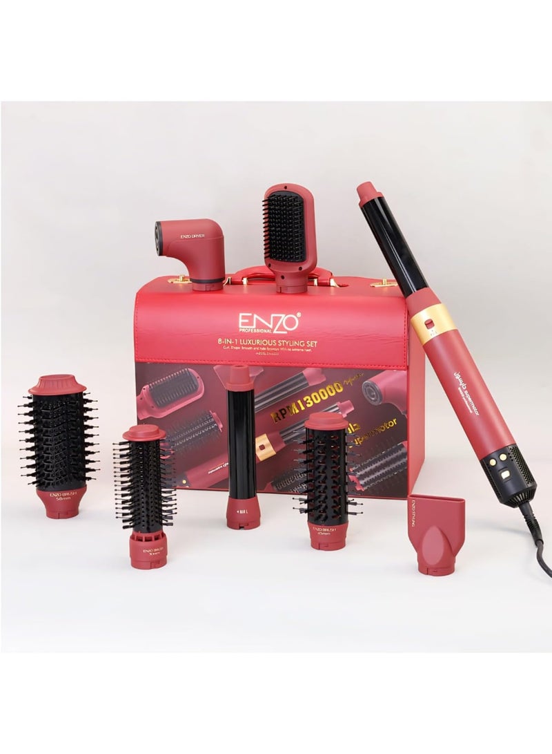 ENZO Professional 8-in-1 Hair Styling Set, Hot Air Brush with 1500W Motor, Multiple Attachments, Rose Gold - Image 3