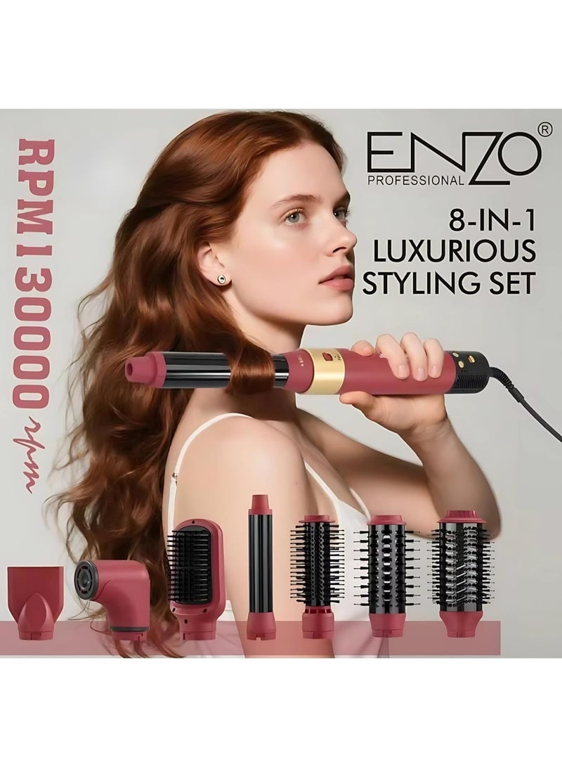 ENZO Professional 8-in-1 Hair Styling Set, Hot Air Brush with 1500W Motor, Multiple Attachments, Rose Gold - Image 2