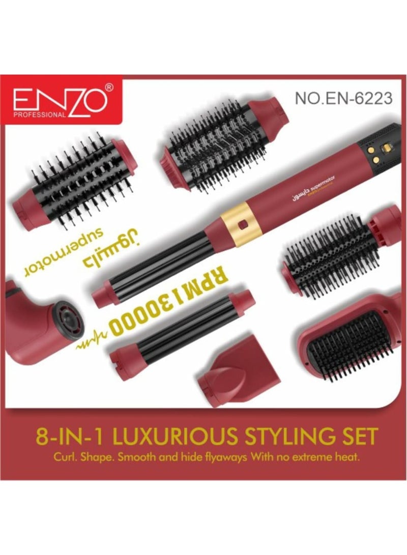 ENZO Professional 8-in-1 Hair Styling Set, Hot Air Brush with 1500W Motor, Multiple Attachments, Rose Gold - Image 4