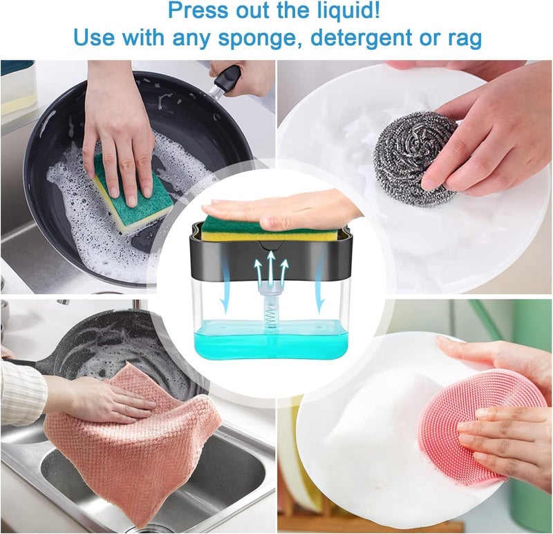 TEKCOOL 2 in 1 Soap Dispenser for Bathroom Accessories Dishwasher Liquid Holder Liquid Dispenser Pump 400 ML with Sponge Holder Kitchen Sink Accessories Items (Multi-Color). - Image 5