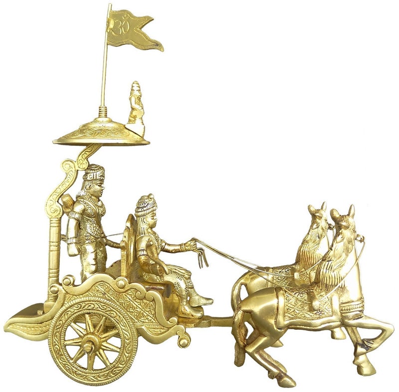 Idol Collections Brass Antique Finish Arjun Rath Idol (21.7 Cm x 9 Cm x 24 Cm, Gold) - Image 2