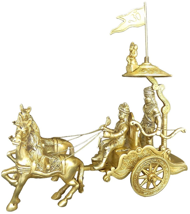 Idol Collections Brass Antique Finish Arjun Rath Idol (21.7 Cm x 9 Cm x 24 Cm, Gold) - Image 5