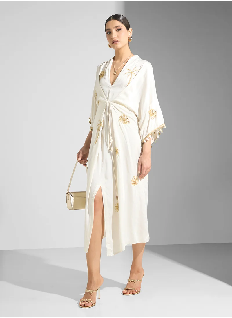 هوب اند ايفي Embellished Kimono Sleeve Adjustable Tie Waist Dress