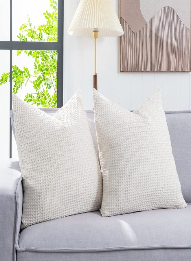 COCOPLOCEUS Pillow Covers 26x26 Set of 2 Cotton Euro Shams with Hidden Zipper Wrinkle Resistant Breathable Decorative Waffle Weave Pillowcases for Couch, Sofa, Bedroom Car, Ivory White - Image 3