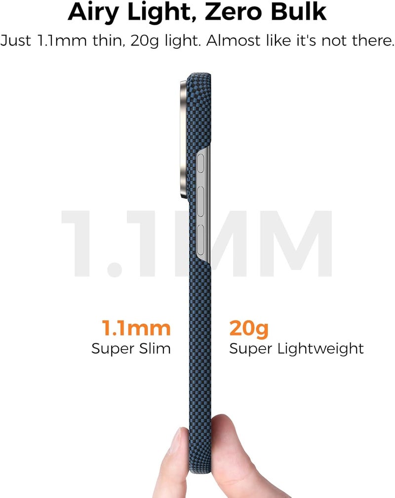 بينكس حافظة لهاتف iPhone 17 Pro، متوافقة مع Magsafe، من أرمورتينت أرمورإير، فائقة النحافة والخفيفة، بتصميم بسيط مصنوعة من ألياف دوبونت كيفلار 1000D أراميد، باللون الأزرق الفاتح - Image 3