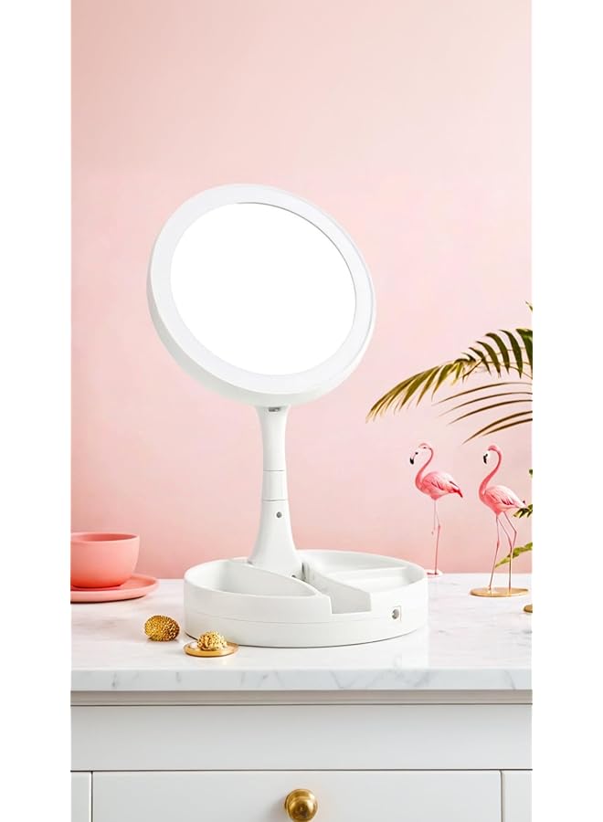 إيروريكس مرآة مكياج مزدوجة الجوانب مع إضاءة LED وتكبير 1 إلى 10 أضعاف وقابلة للطي للسفر تعمل بالبطارية ومنفذ USB - Image 1